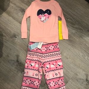 Christmas snow bear fleece pants set 2T